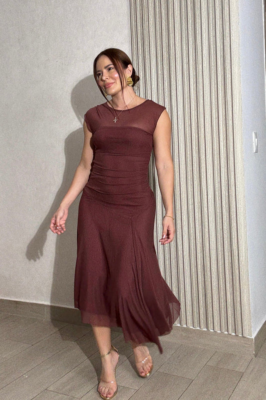 Vestido Tul Drapeado Elegante