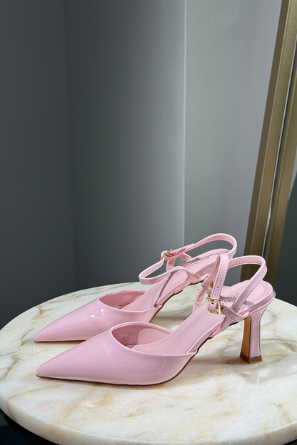 Estileto Rosado Charol Tacon Dorado