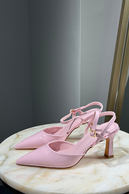 Estileto Rosado Charol Tacon Dorado