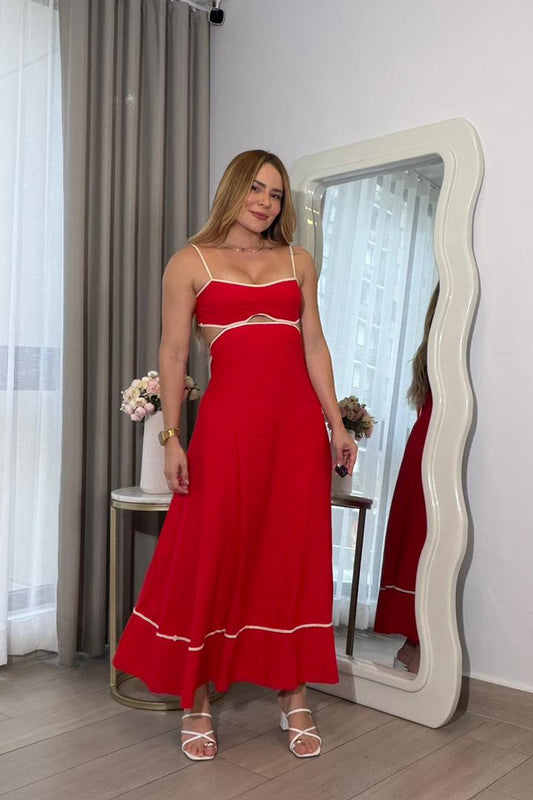 Vestido Rojo Escote Espalda