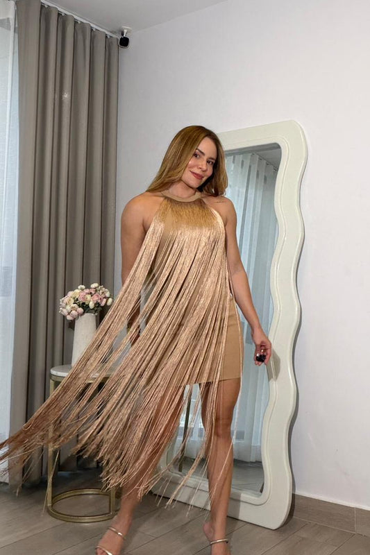 Vestido Flecos Mocca